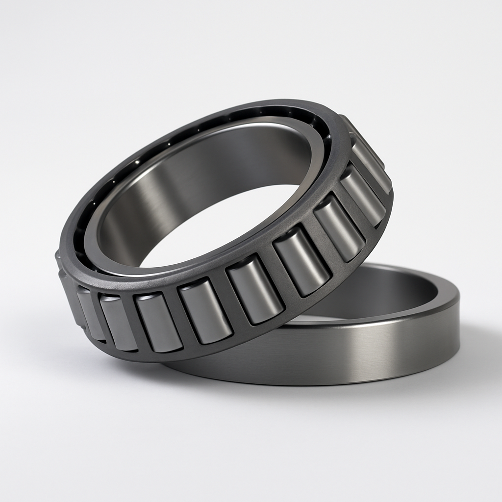 Close-up of a pair of tapered roller bearings, highlighting their design for enhanced stability and load handling.